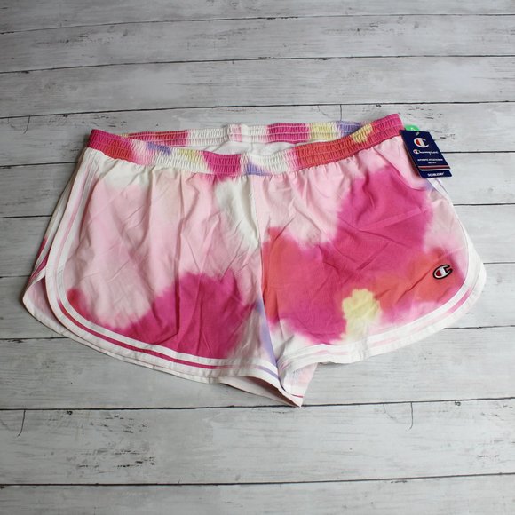 Champion Women's Silky Athletic Shorts Plus Size 2XL XXL Pink Tie Dye - Picture 2 of 6